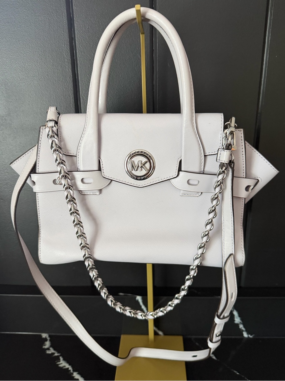 Michael Kors Light Gray Saffiano Satchel Crossbody Bag